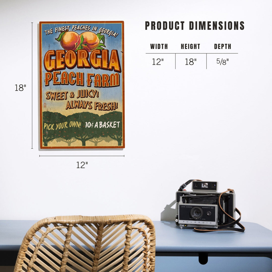Georgia, Peach Farm Vintage Sign, Lantern Press Artwork, Wood Signs and Postcards Wood Lantern Press 