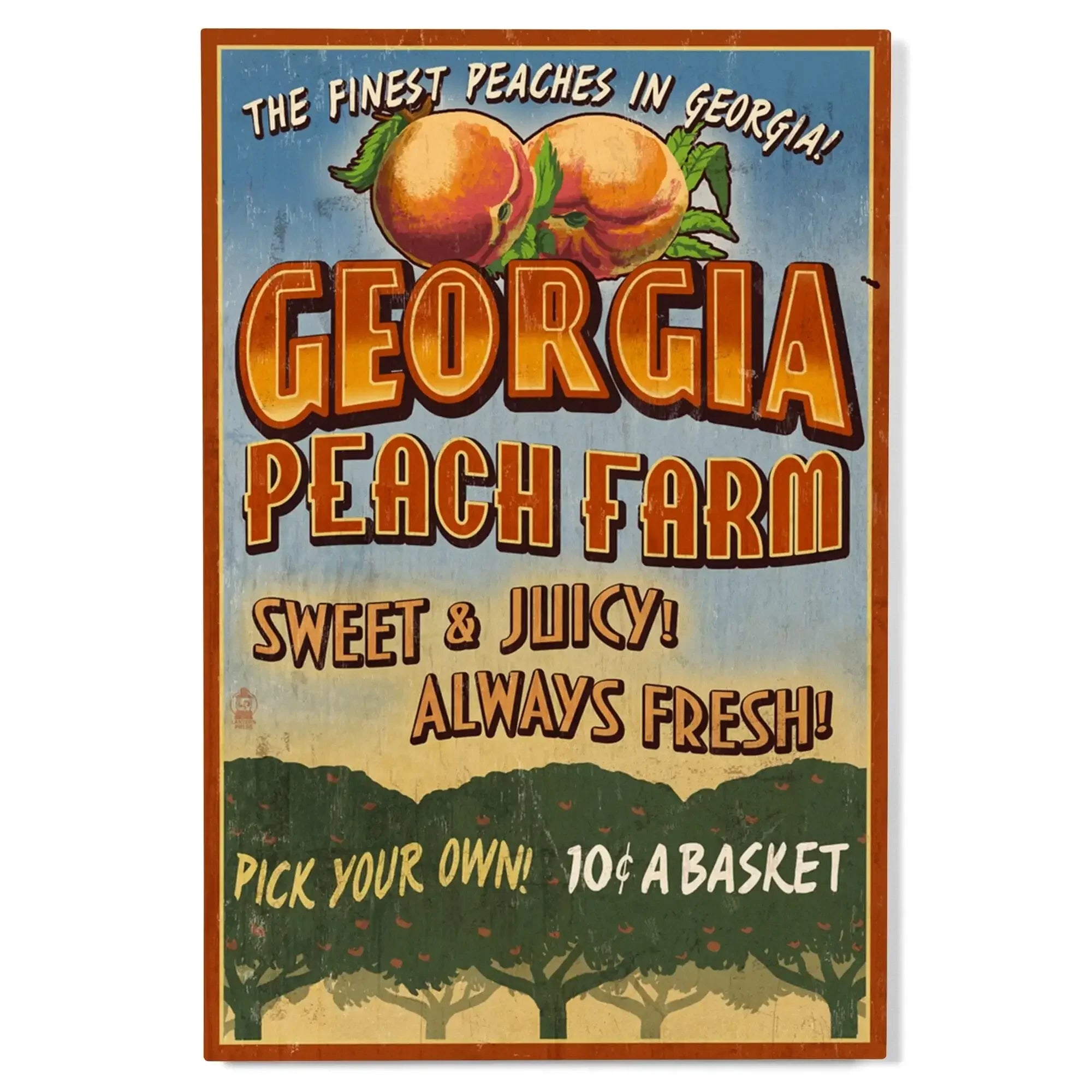 Georgia, Peach Farm Vintage Sign, Lantern Press Artwork, Wood Signs an