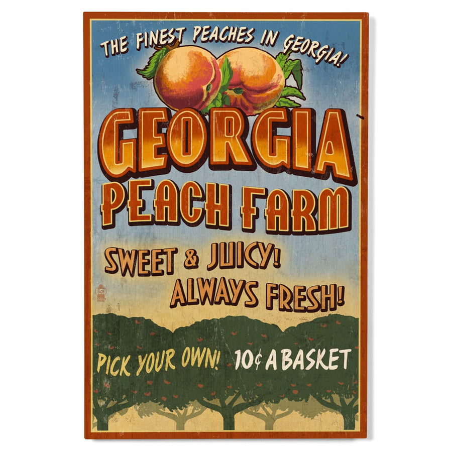 Georgia, Peach Farm Vintage Sign, Lantern Press Artwork, Wood Signs and Postcards Wood Lantern Press 