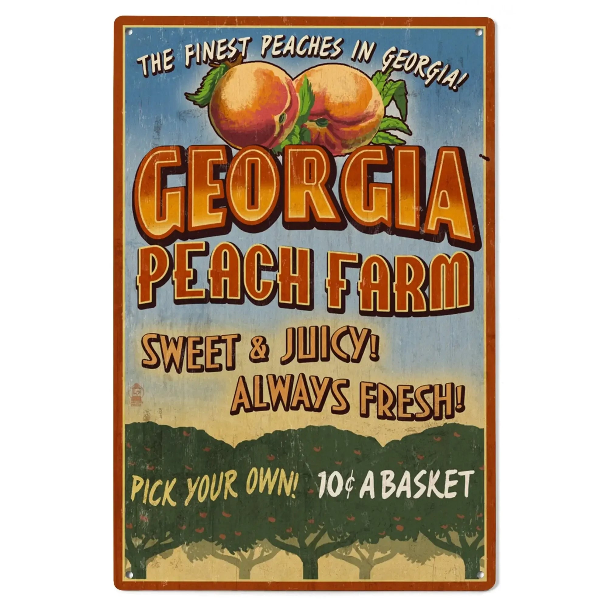 ライフウェーブパッチ　Peach.k111出品 Georgia, Peach Farm Vintage Sign, Lantern Press Artwork, Wood Signs an