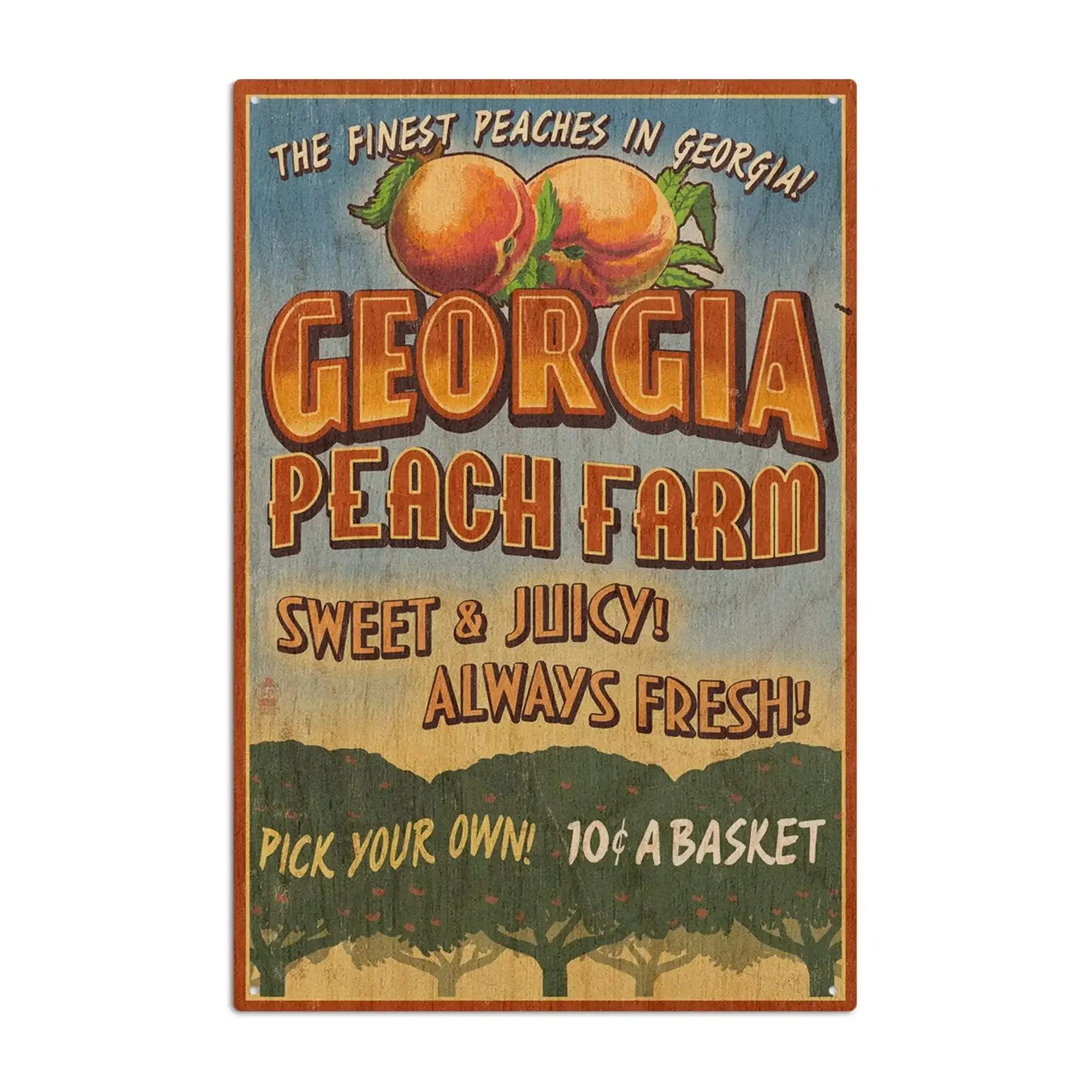 ライフウェーブパッチ　Peach.k111出品 Georgia, Peach Farm Vintage Sign, Lantern Press Artwork, Wood Signs an