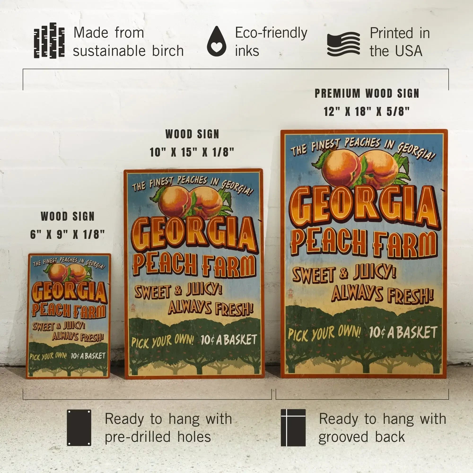 Georgia, Peach Farm Vintage Sign, Lantern Press Artwork, Wood Signs an
