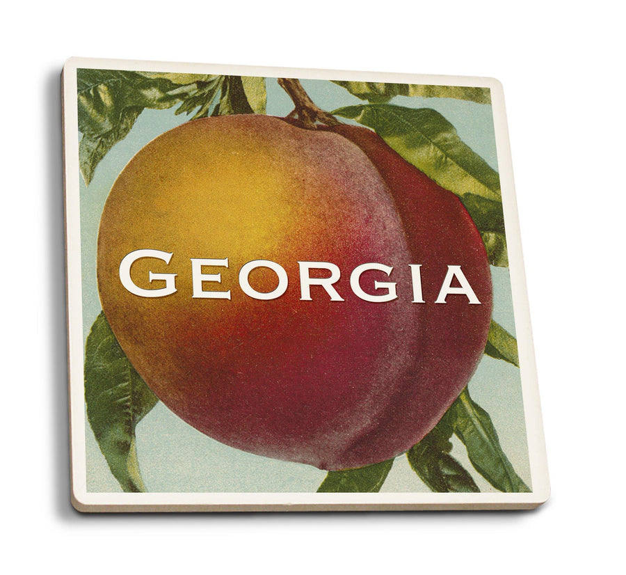 Georgia Peach, Vintage Lithograph, Lantern Press Artwork, Coaster Set Coasters Lantern Press 