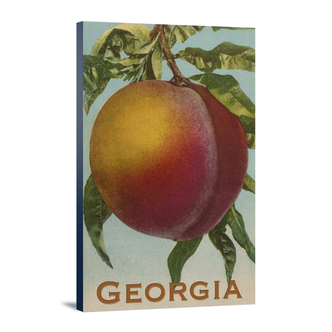 Georgia Peach, Vintage Lithograph, Lantern Press Artwork, Stretched Canvas Canvas Lantern Press 12x18 Stretched Canvas 