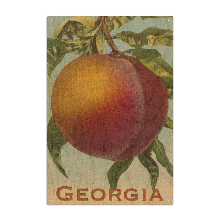 Georgia Peach, Vintage Lithograph, Lantern Press Artwork, Wood Signs and Postcards Wood Lantern Press 10 x 15 Wood Sign 