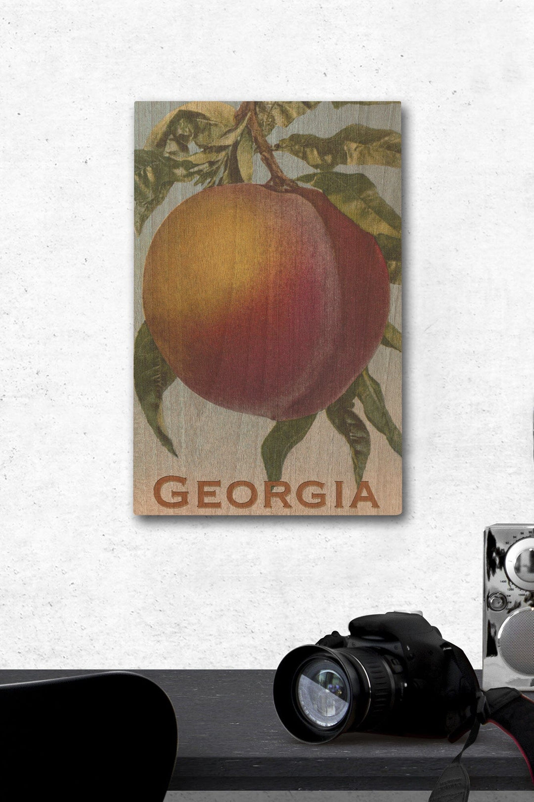 Georgia Peach, Vintage Lithograph, Lantern Press Artwork, Wood Signs and Postcards Wood Lantern Press 12 x 18 Wood Gallery Print 