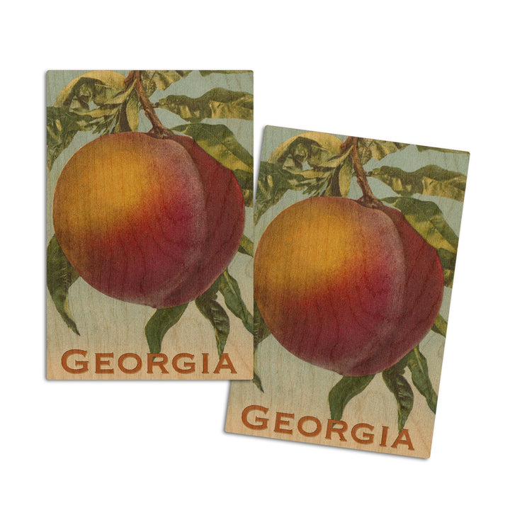 Georgia Peach, Vintage Lithograph, Lantern Press Artwork, Wood Signs and Postcards Wood Lantern Press 4x6 Wood Postcard Set 