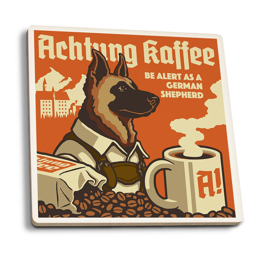 German Shepherd, Retro Coffee Ad, Lantern Press Artwork, Coaster Set Coasters Lantern Press 