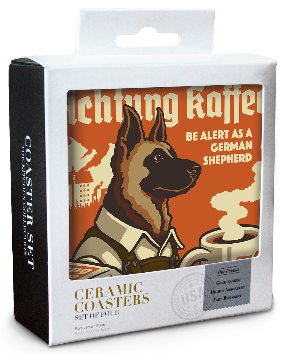 German Shepherd, Retro Coffee Ad, Lantern Press Artwork, Coaster Set Coasters Lantern Press 