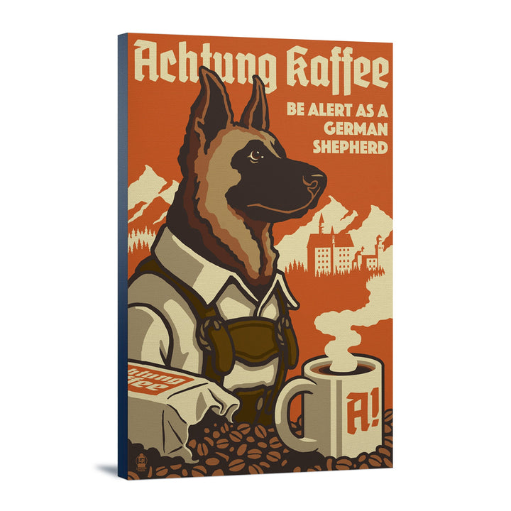 German Shepherd, Retro Coffee Ad, Lantern Press Artwork, Stretched Canvas Canvas Lantern Press 12x18 Stretched Canvas 