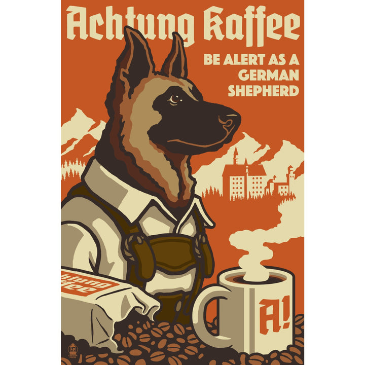 German Shepherd, Retro Coffee Ad, Lantern Press Artwork, Stretched Canvas Canvas Lantern Press 