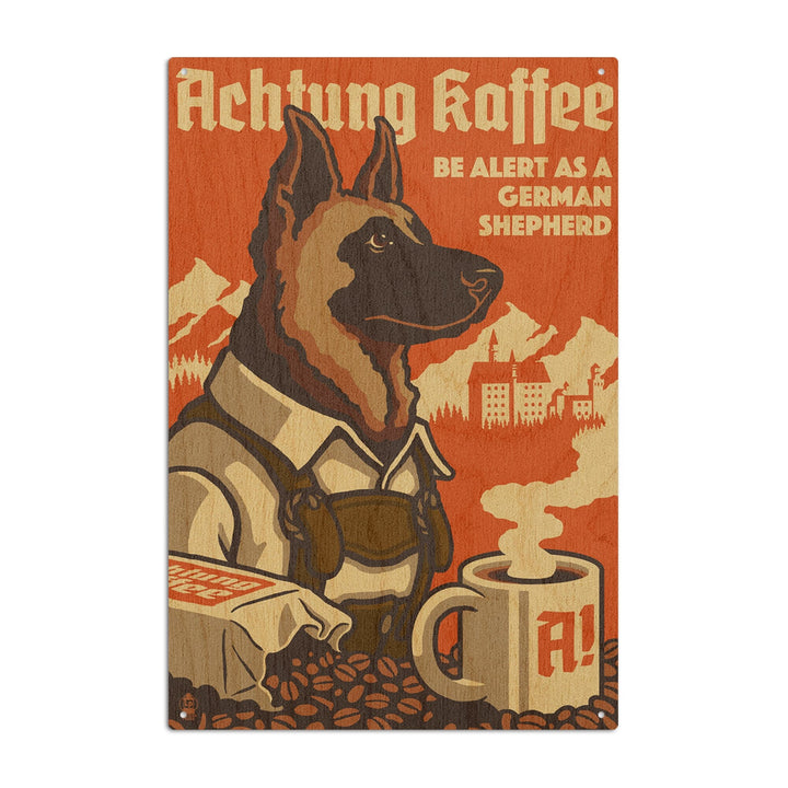 German Shepherd, Retro Coffee Ad, Lantern Press Artwork, Wood Signs and Postcards Wood Lantern Press 10 x 15 Wood Sign 