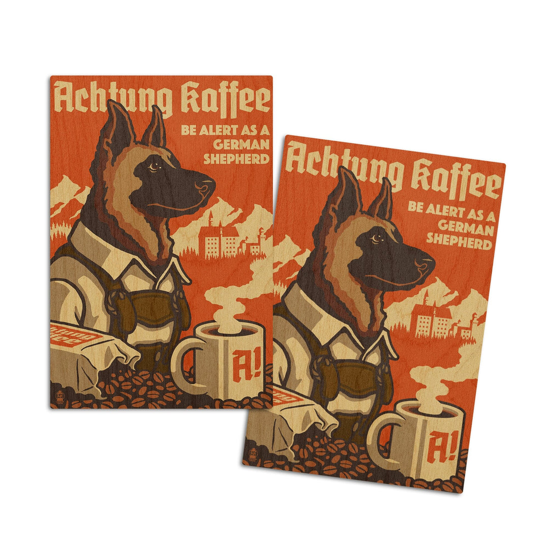 German Shepherd, Retro Coffee Ad, Lantern Press Artwork, Wood Signs and Postcards Wood Lantern Press 4x6 Wood Postcard Set 