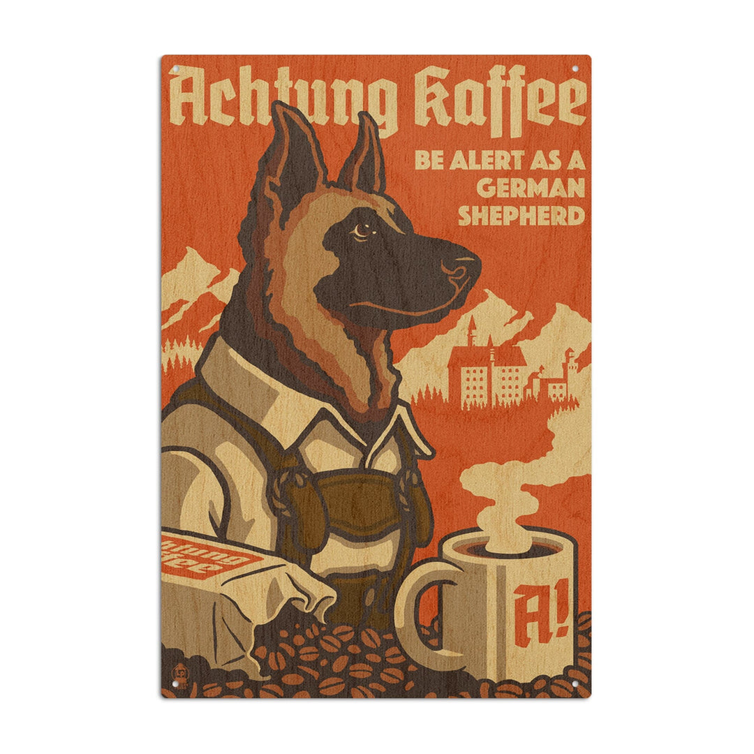 German Shepherd, Retro Coffee Ad, Lantern Press Artwork, Wood Signs and Postcards Wood Lantern Press 6x9 Wood Sign 