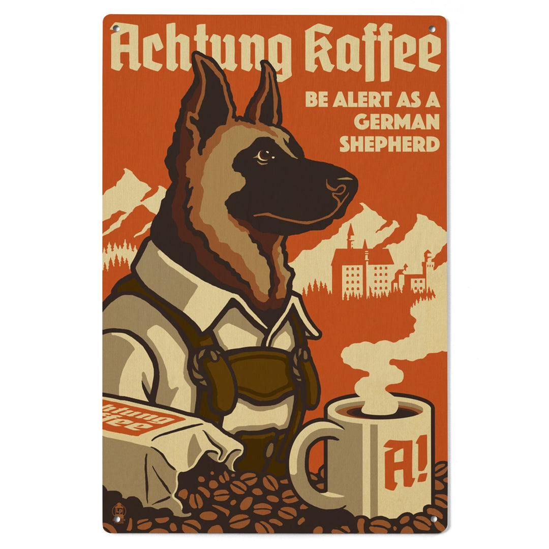 German Shepherd, Retro Coffee Ad, Lantern Press Artwork, Wood Signs and Postcards Wood Lantern Press 