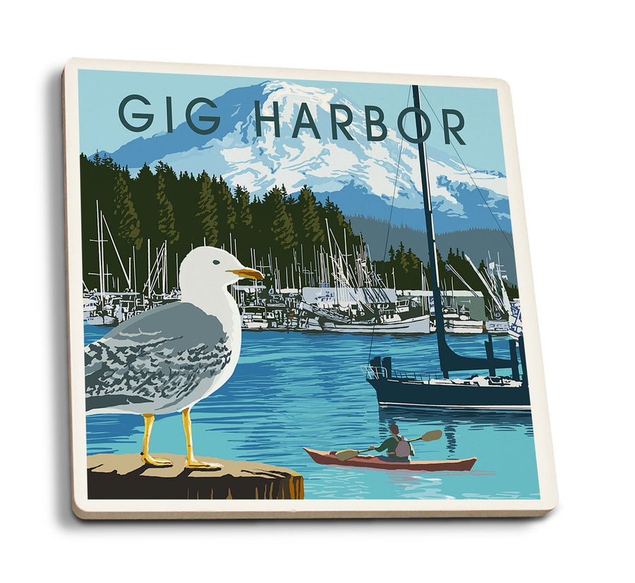 Gig Harbor, Washington, Day Scene, Lantern Press Artwork, Coaster Set Coasters Lantern Press 