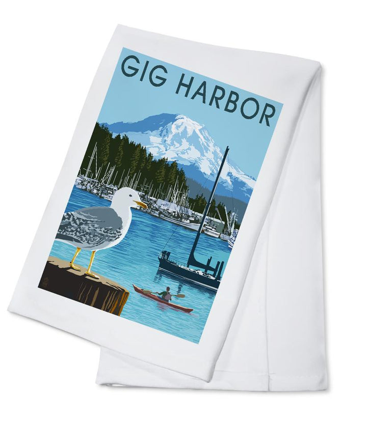 Gig Harbor, Washington, Day Scene, Lantern Press Artwork, Towels and Aprons Kitchen Lantern Press Cotton Towel 