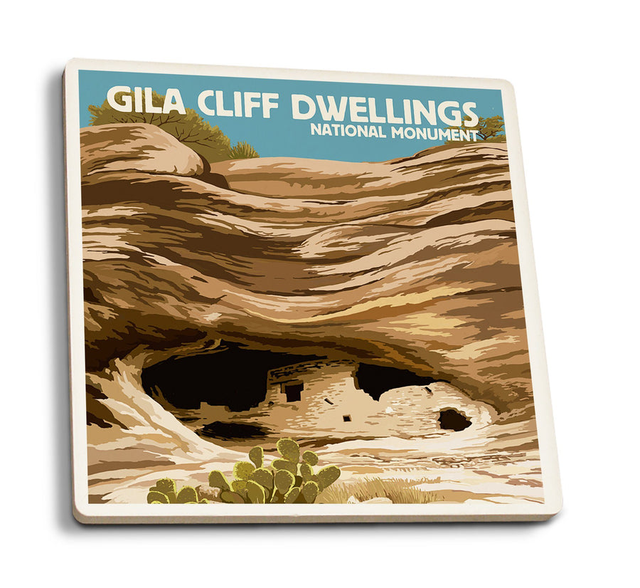 Gila Cliff Dwellings National Monument, New Mexico, Lantern Press Artwork, Coaster Set Coasters Lantern Press 