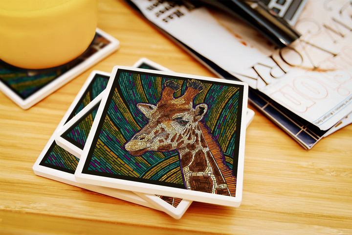 Giraffe, Paper Mosaic, Lantern Press Artwork, Coaster Set Coasters Lantern Press 