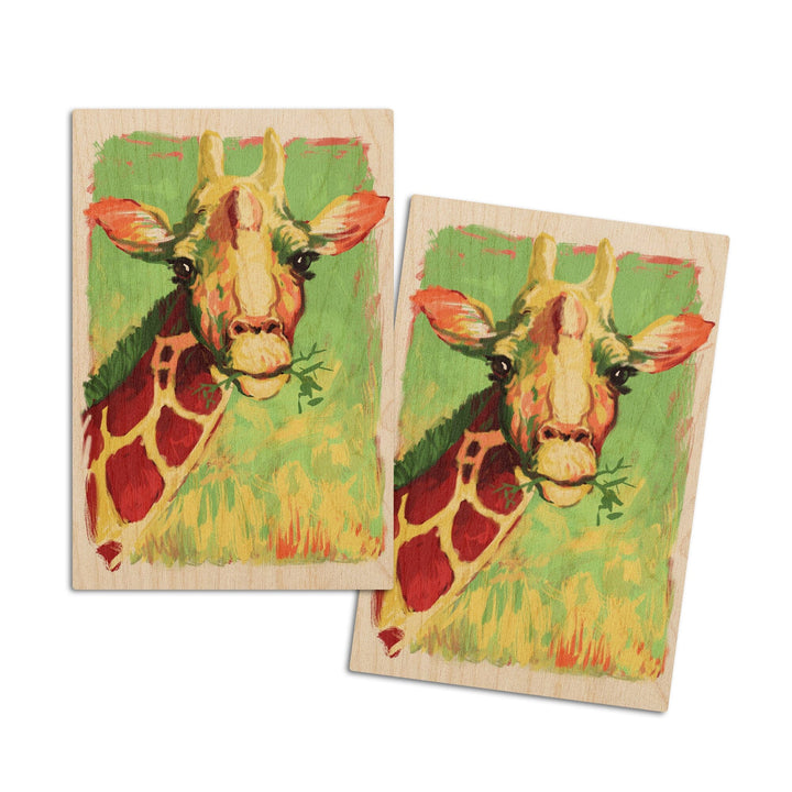 Giraffe, Vivid, Lantern Press Artwork, Wood Signs and Postcards Wood Lantern Press 4x6 Wood Postcard Set 