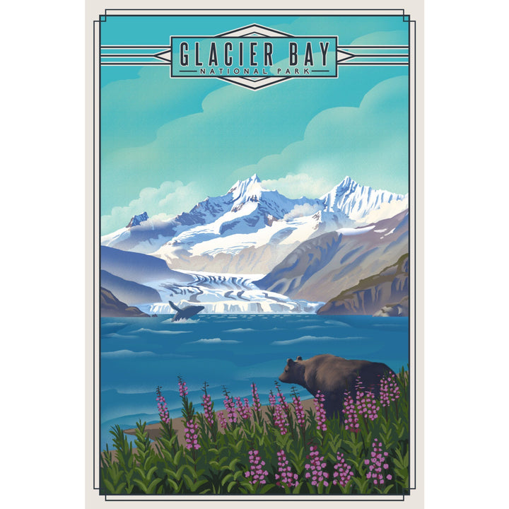 Glacier Bay National Park, Alaska, Lithograph National Park Series, Lantern Press Artwork, Towels and Aprons Kitchen Lantern Press 