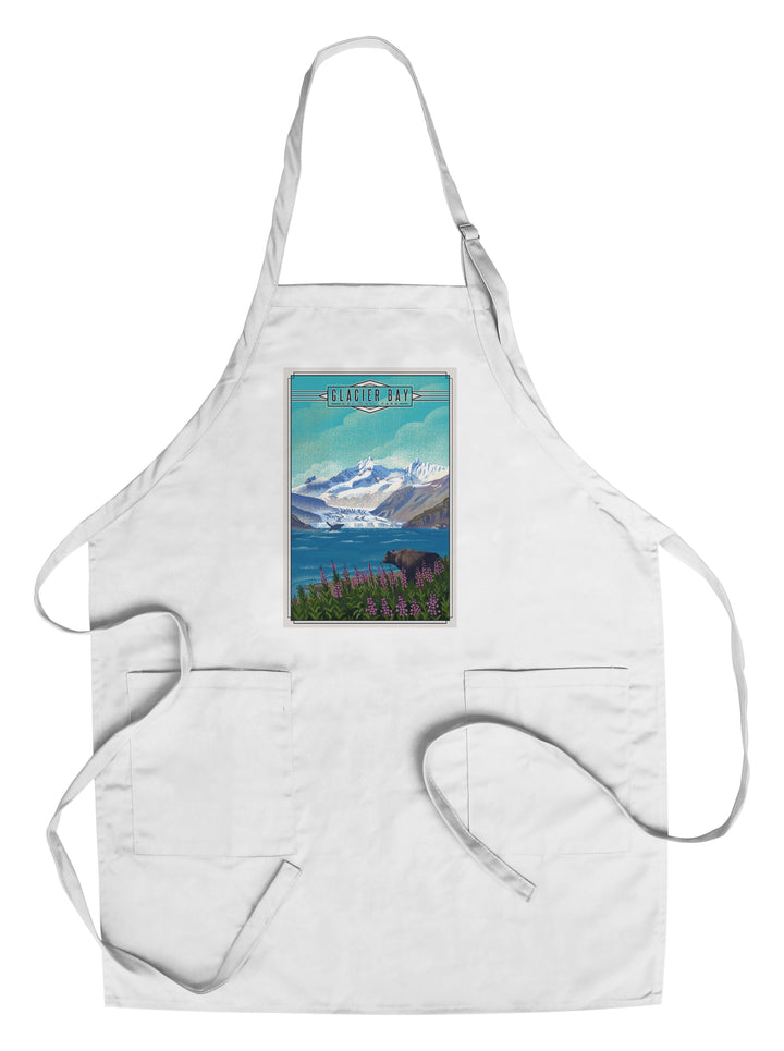 Glacier Bay National Park, Alaska, Lithograph National Park Series, Lantern Press Artwork, Towels and Aprons Kitchen Lantern Press Chef's Apron 