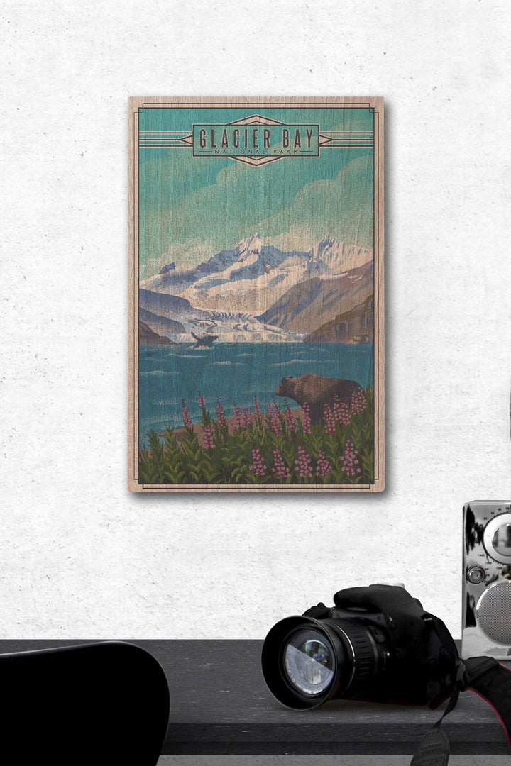 Glacier Bay National Park, Alaska, Lithograph National Park Series, Lantern Press Artwork, Wood Signs and Postcards Wood Lantern Press 12 x 18 Wood Gallery Print 