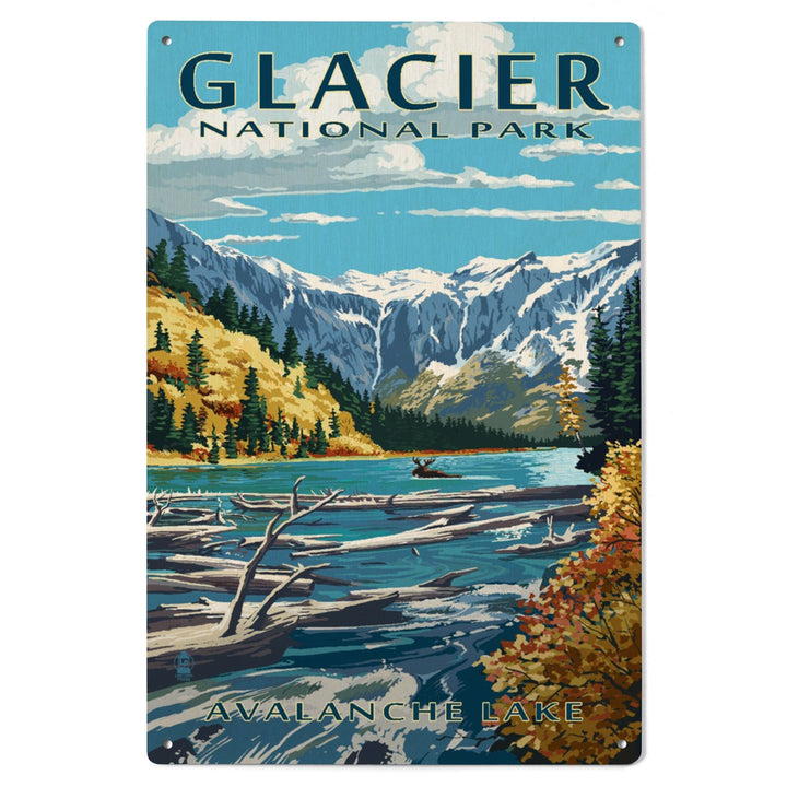 Glacier National Park, Montana, Avalanche Lake Illustration, Lantern Press Artwork, Wood Signs and Postcards Wood Lantern Press 