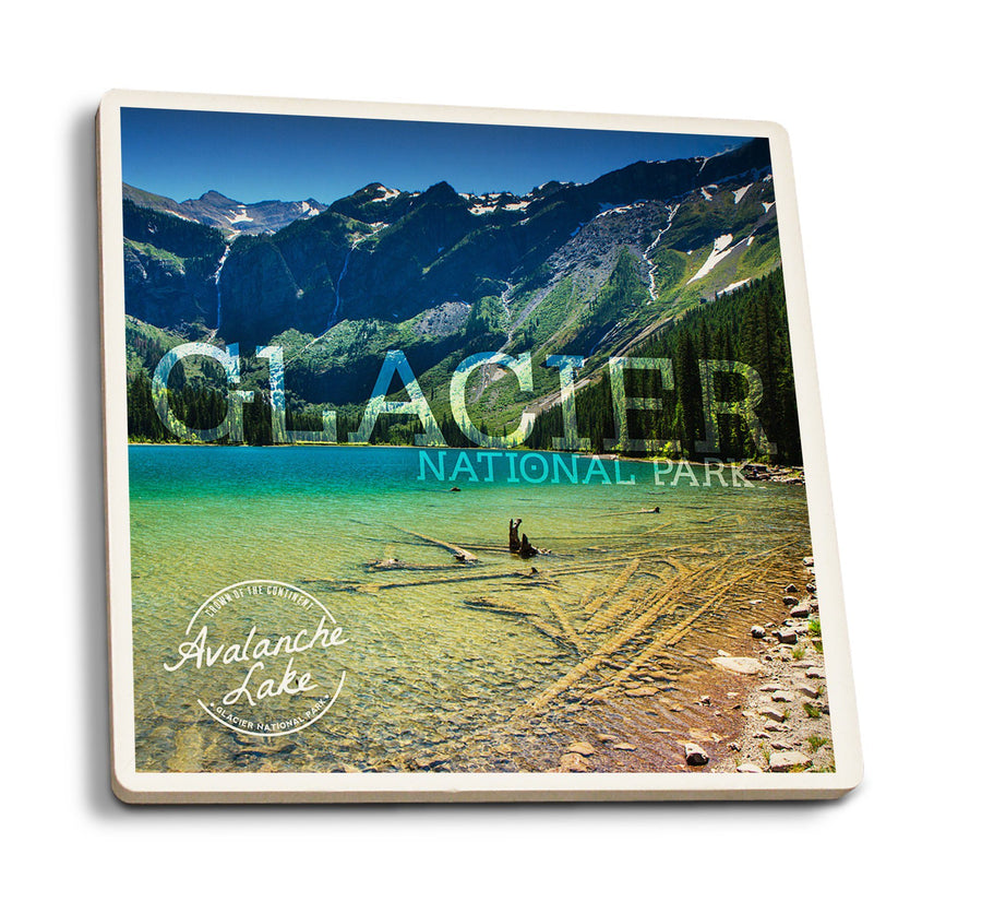 Glacier National Park, Montana, Avalanche Lake (Stamp Version), Lantern Press Photography, Coaster Set Coasters Lantern Press 