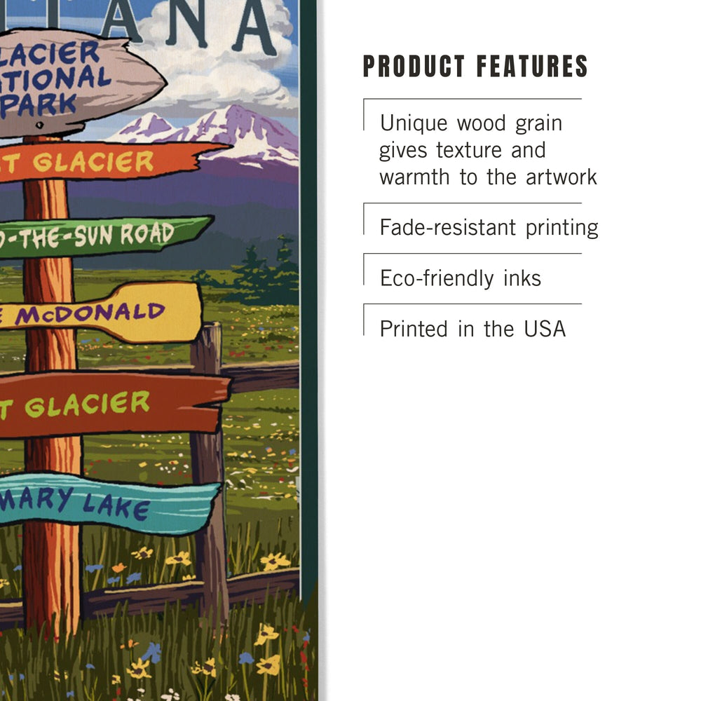 Glacier National Park, Montana, Destination Signpost, Lantern Press Artwork, Wood Signs and Postcards Wood Lantern Press 