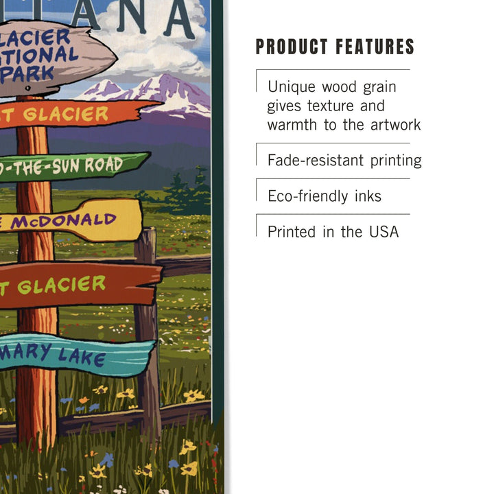 Glacier National Park, Montana, Destination Signpost, Lantern Press Artwork, Wood Signs and Postcards - Lantern Press