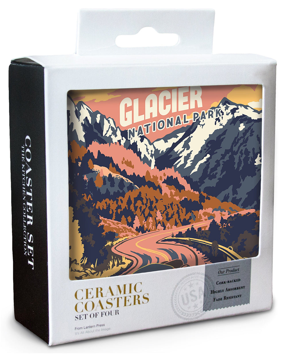 Glacier National Park, Montana, Explorer Series, Lantern Press Artwork, Coaster Set Coasters Lantern Press 