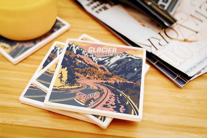 Glacier National Park, Montana, Explorer Series, Lantern Press Artwork, Coaster Set Coasters Lantern Press 