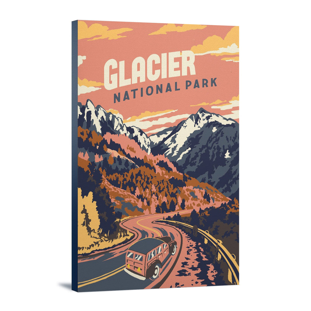 Glacier National Park, Montana, Explorer Series, Lantern Press Artwork, Stretched Canvas Canvas Lantern Press 12x18 Stretched Canvas 