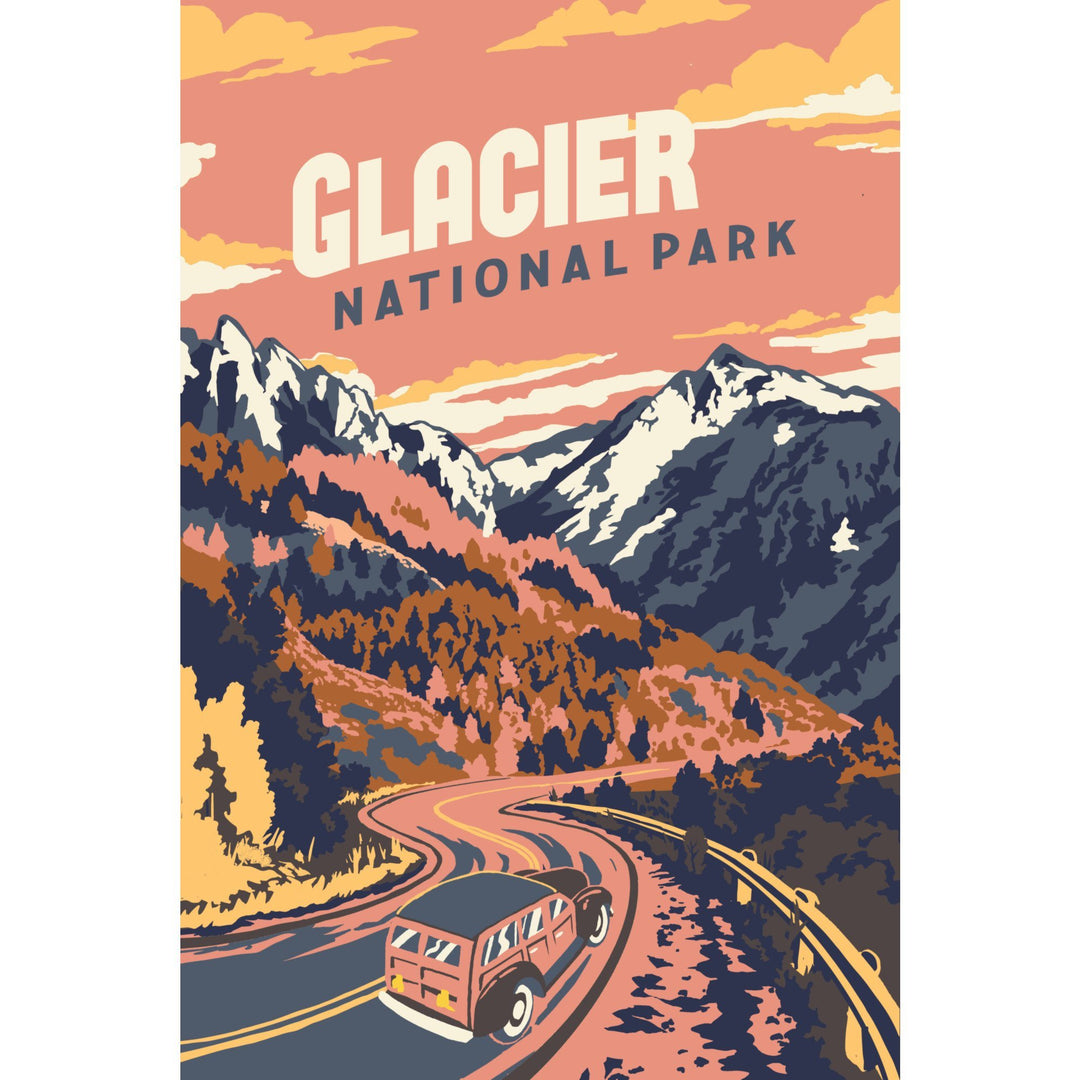 Glacier National Park, Montana, Explorer Series, Lantern Press Artwork, Stretched Canvas Canvas Lantern Press 