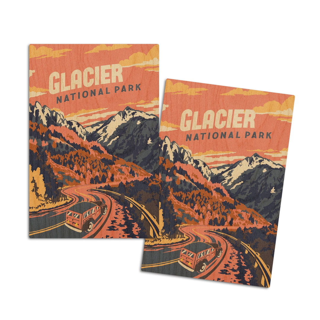 Glacier National Park, Montana, Explorer Series, Lantern Press Artwork, Wood Signs and Postcards Wood Lantern Press 4x6 Wood Postcard Set 
