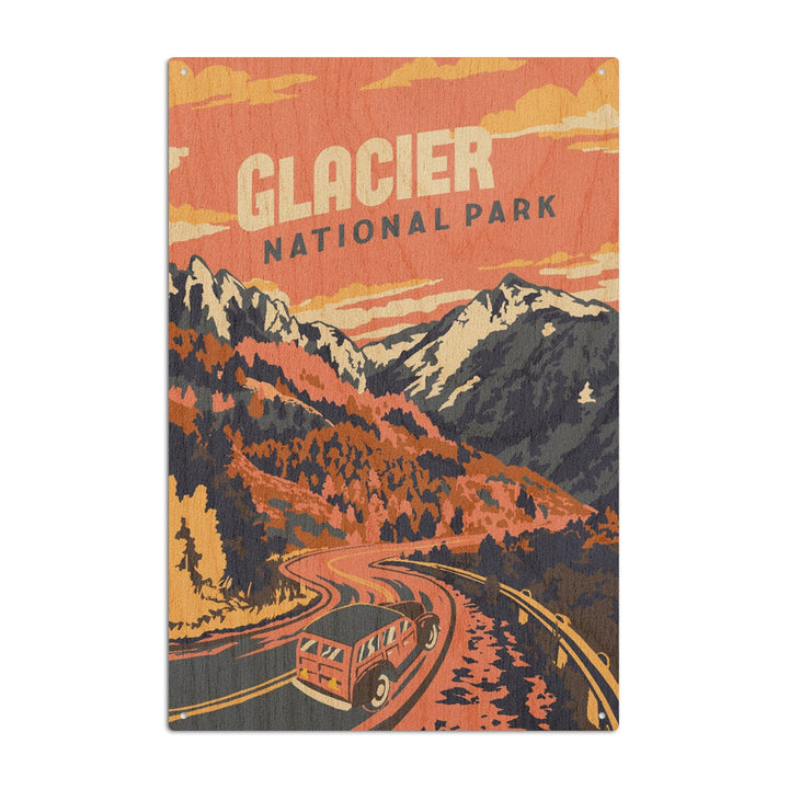Glacier National Park, Montana, Explorer Series, Lantern Press Artwork, Wood Signs and Postcards Wood Lantern Press 6x9 Wood Sign 