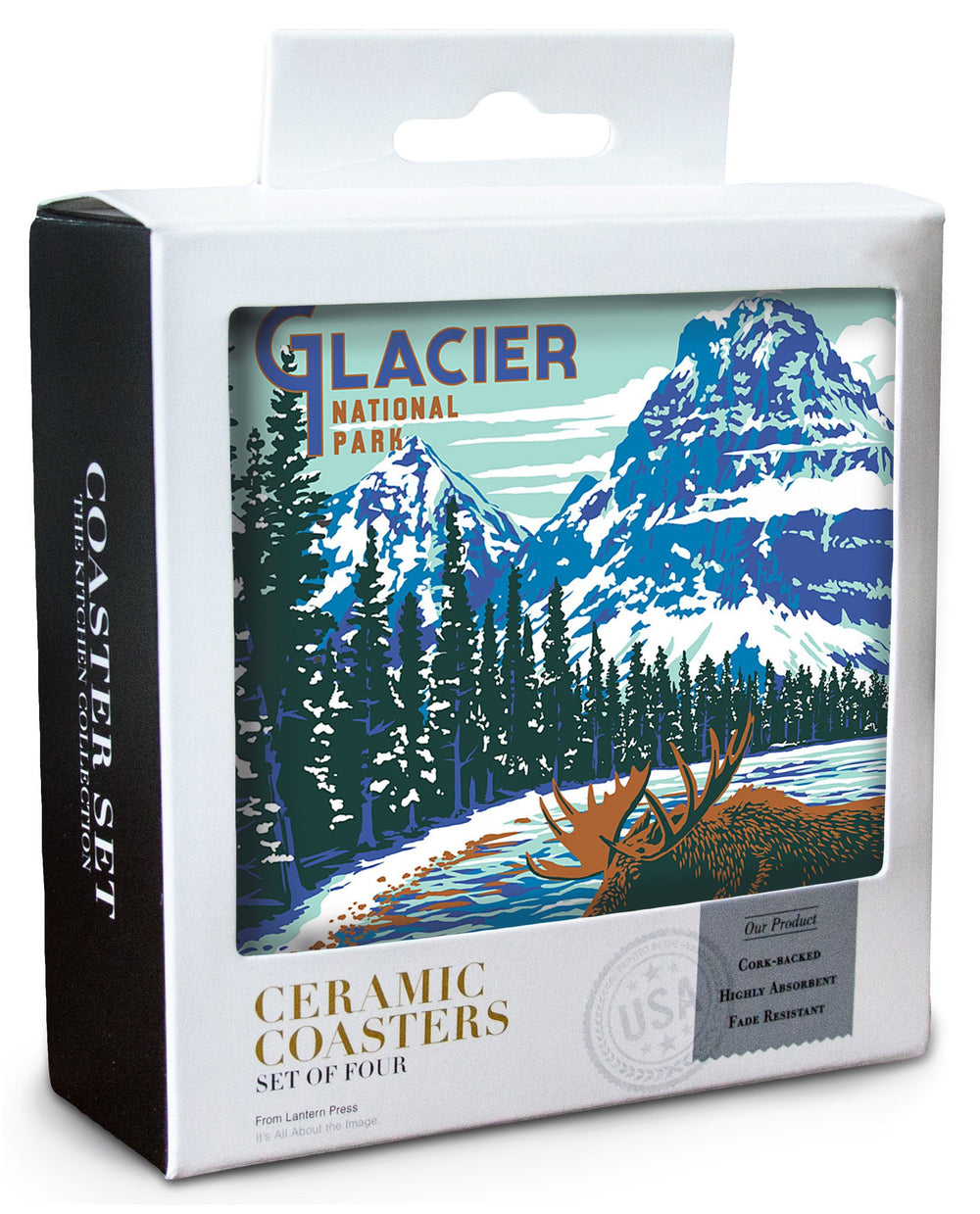 Glacier National Park, Montana, Explorer Series, Moose, Lantern Press Artwork, Coaster Set Coasters Lantern Press 