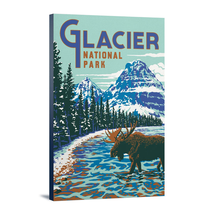 Glacier National Park, Montana, Explorer Series, Moose, Lantern Press Artwork, Stretched Canvas Canvas Lantern Press 12x18 Stretched Canvas 