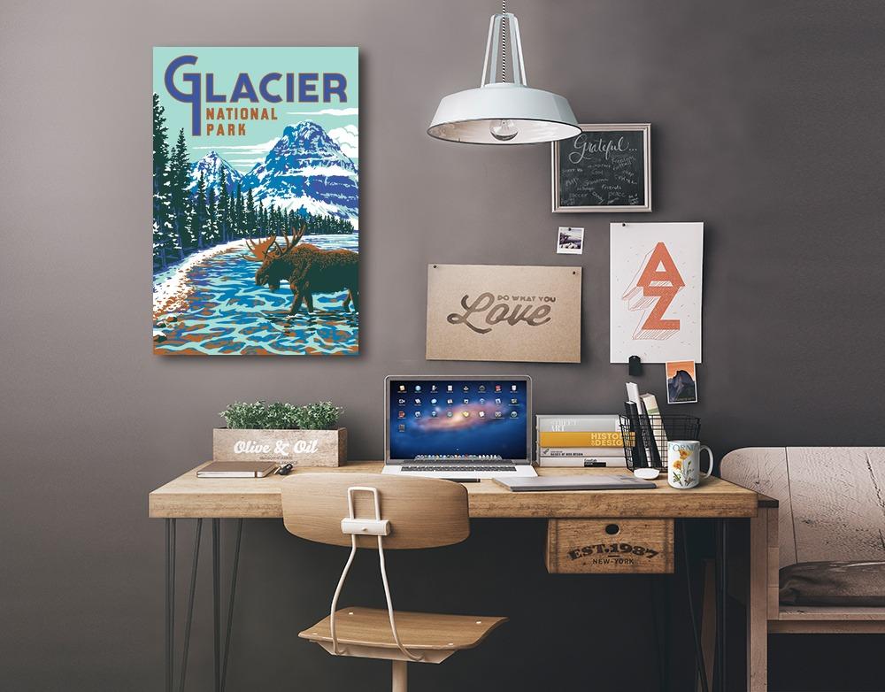 Glacier National Park, Montana, Explorer Series, Moose, Lantern Press Artwork, Stretched Canvas Canvas Lantern Press 