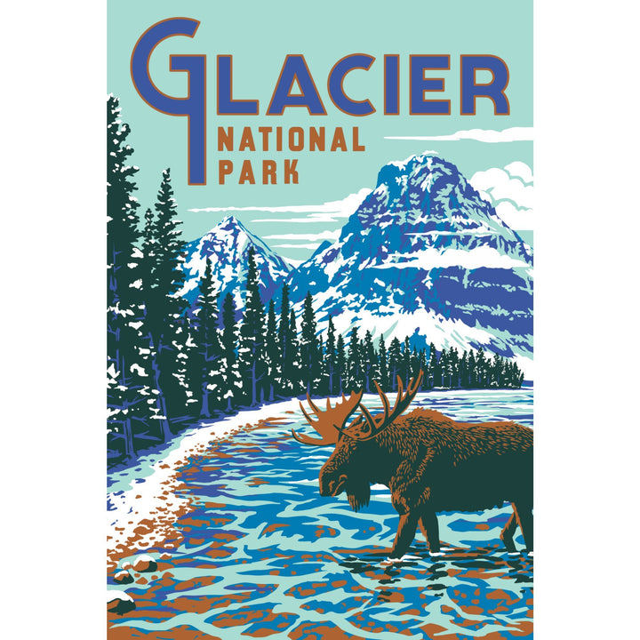 Glacier National Park, Montana, Explorer Series, Moose, Lantern Press Artwork, Towels and Aprons Kitchen Lantern Press 