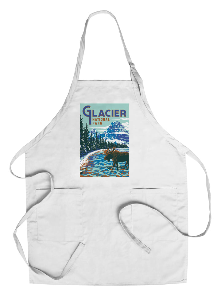 Glacier National Park, Montana, Explorer Series, Moose, Lantern Press Artwork, Towels and Aprons Kitchen Lantern Press Chef's Apron 