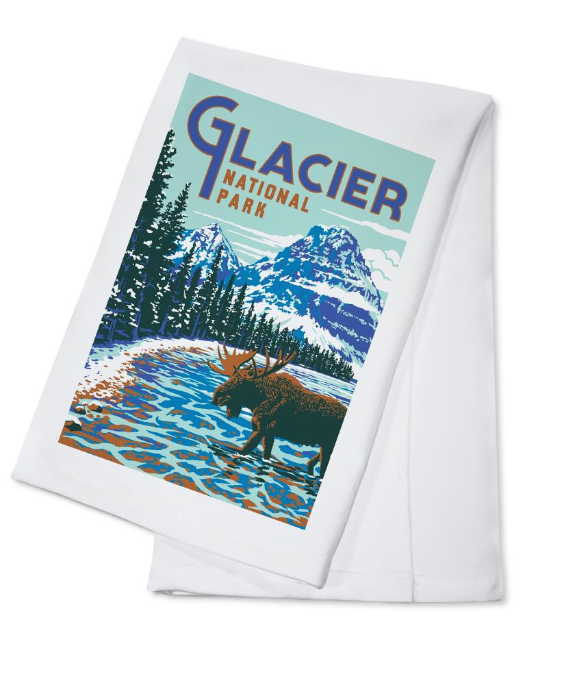 Glacier National Park, Montana, Explorer Series, Moose, Lantern Press Artwork, Towels and Aprons Kitchen Lantern Press Cotton Towel 
