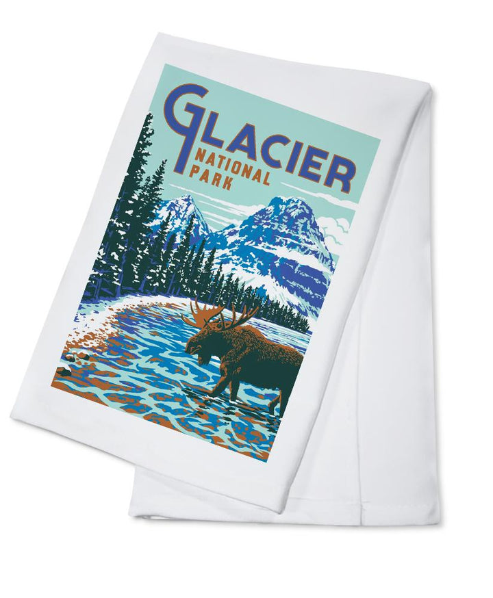Glacier National Park, Montana, Explorer Series, Moose, Lantern Press Artwork, Towels and Aprons Kitchen Lantern Press Cotton Towel 