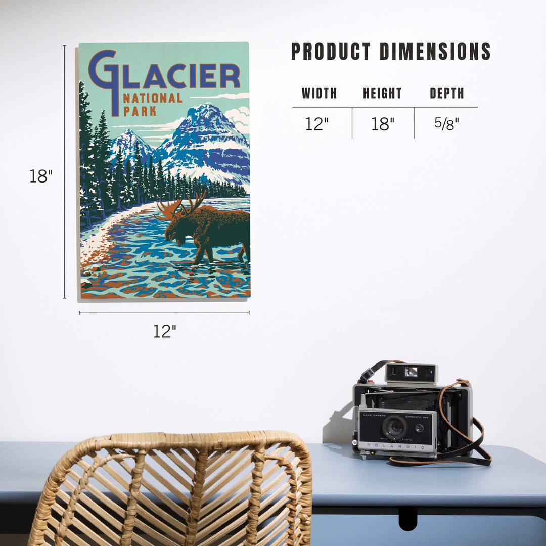 Glacier National Park, Montana, Explorer Series, Moose, Lantern Press Artwork, Wood Signs and Postcards Wood Lantern Press 