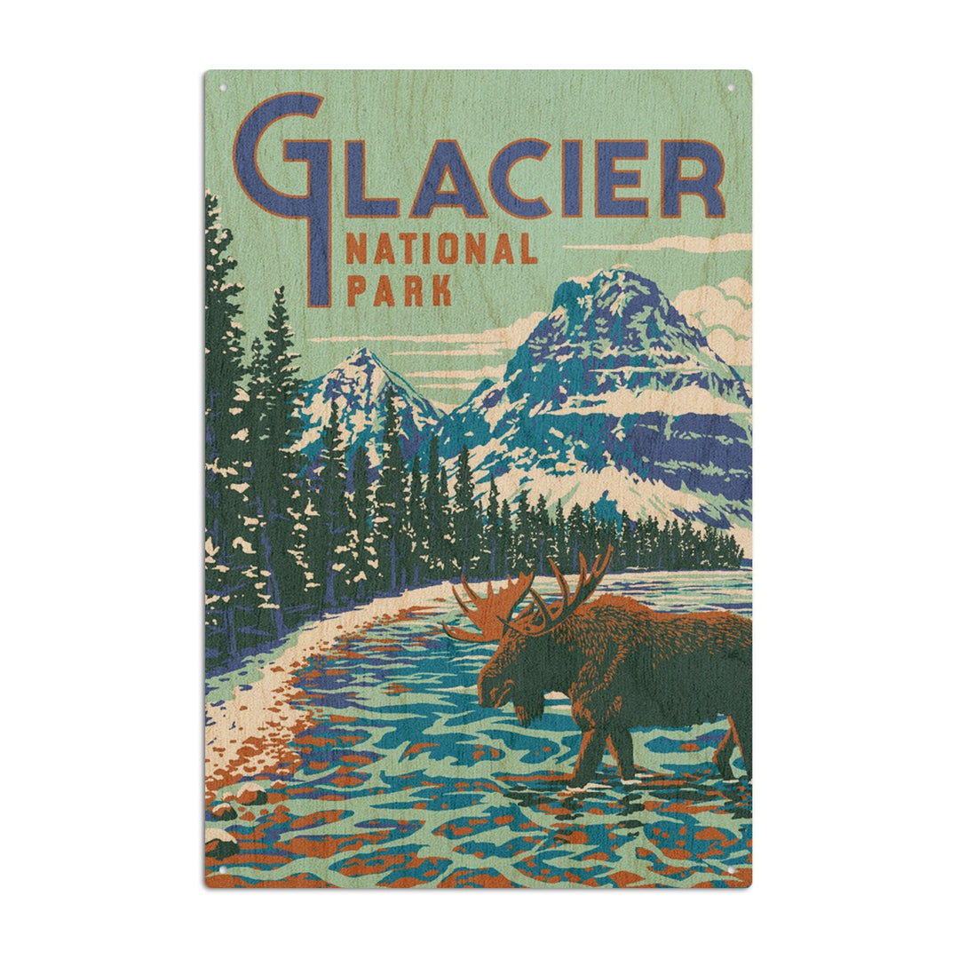 Glacier National Park, Montana, Explorer Series, Moose, Lantern Press Artwork, Wood Signs and Postcards Wood Lantern Press 6x9 Wood Sign 