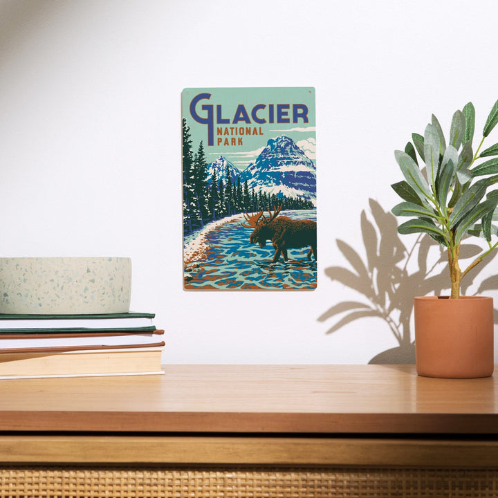 Glacier National Park, Montana, Explorer Series, Moose, Lantern Press Artwork, Wood Signs and Postcards Wood Lantern Press 