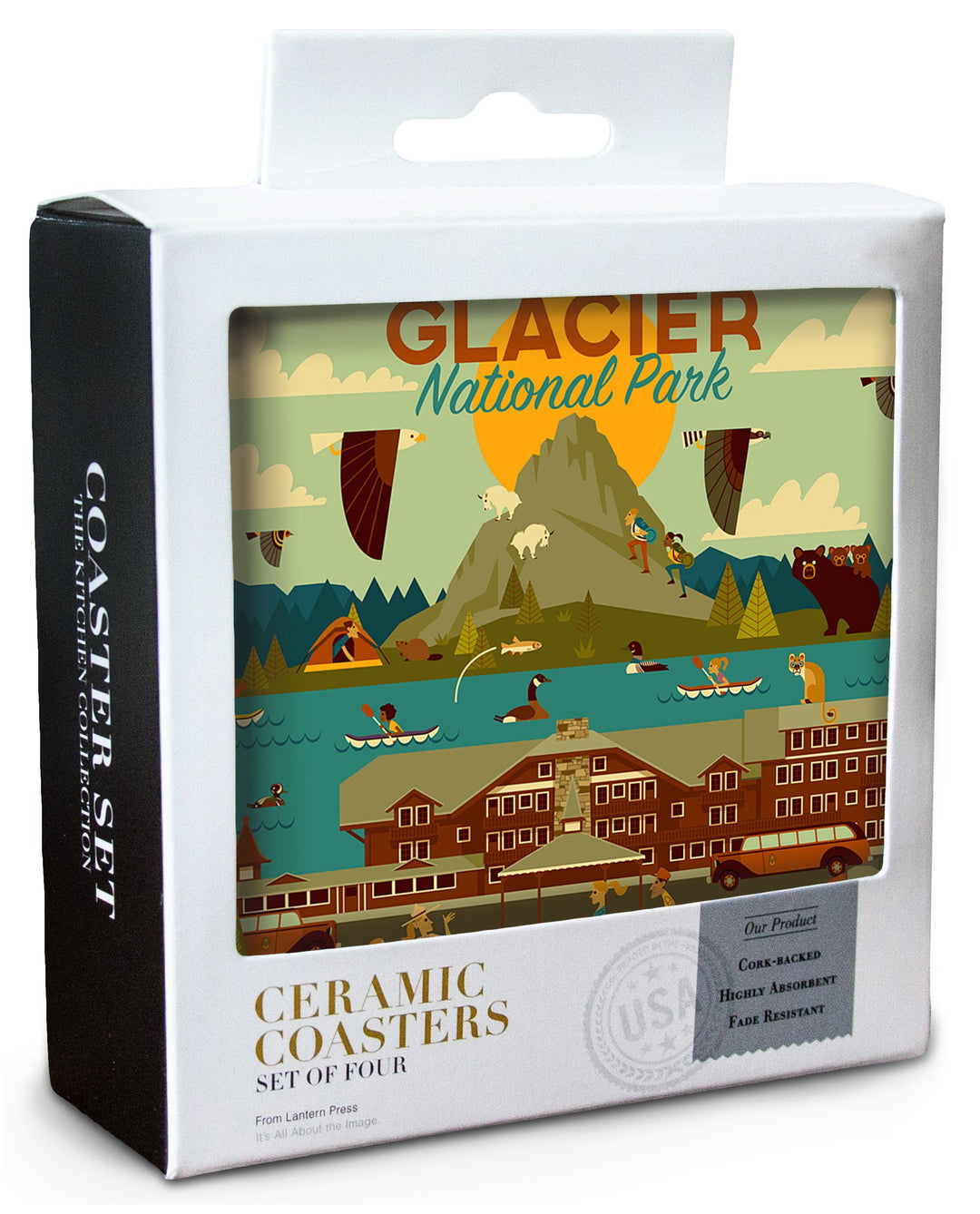 Glacier National Park, Montana, Geometric National Park Series, Lantern Press Artwork, Coaster Set Coasters Lantern Press 
