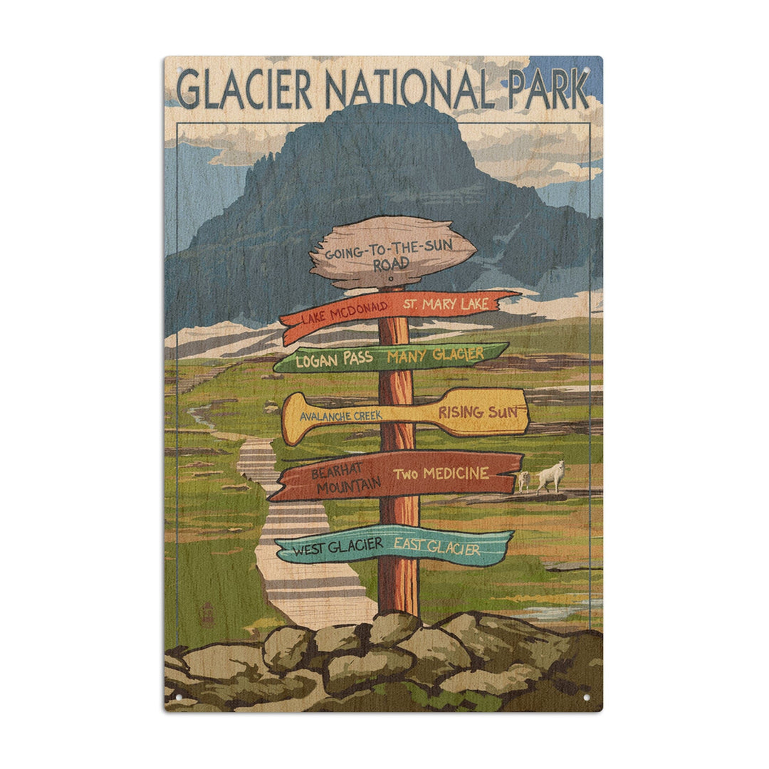 Glacier National Park, Montana, Going-To-The-Sun Road Mountain Signpost, Lantern Press Artwork, Wood Signs and Postcards Wood Lantern Press 10 x 15 Wood Sign 