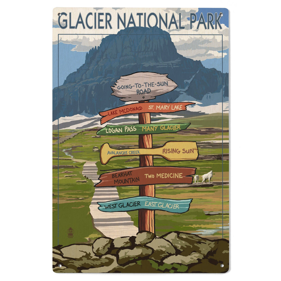Glacier National Park, Montana, Going-To-The-Sun Road Mountain Signpost, Lantern Press Artwork, Wood Signs and Postcards Wood Lantern Press 